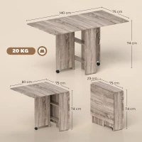 HOMCOM Masă Extensibilă cu 2 Rafturi Inferioare pentru Max 6 Persoane, din Lemn 140x75x74 cm, Gri(m-3)