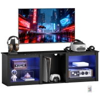 HOMCOM Meuble TV avec éclairage LED pour télévision jusqu'à 70 pouces, 160cm avec étagères en verre réglables, noir(m-11)