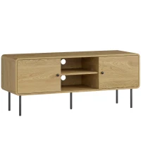 HOMCOM Meuble TV, meuble télé jusqu'à 55 pouces avec 2 portes, 2 compartiments ouverts, pieds en acier, 120x40x50cm, chêne(m-1)