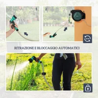 Outsunny Avvolgitubo da Giardino Retrattile con Tubo dell'Acqua 30+2 m, da Parete & da Manico, Girevole, 7 Modalità, Nero(m-6)