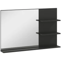 kleankin Oglindă de baie modernă cu 2 rafturi laterale și raft inferior, din lemn și sticlă, 75x10x48 cm, negru(m-1)