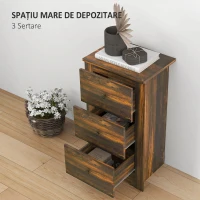 HOMCOM Noptieră cu 3 sertare în stil rustic din lemn, 40x30x74 cm, maro(m-4)
