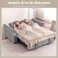 HOMCOM Sofá Cama 2 Plazas 4 en 1 con 2 Módulos Extraíbles Respaldo Ajustable 3 Niveles Bolsillos Laterales 2 Almohadas Gris(m-7)