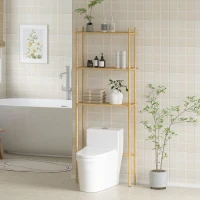 HOMCOM Toilettenregal 3 Ebenen Badezimmerregal, platzsparend Naturholz 69 x 25,5 x 181 cm(m-10)