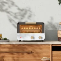 HOMCOM Cuptor Electric 12L cu timer și temperatură reglabilă, din oțel și plastic, 31.5x27.7x22.7 cm, alb și auriu(m-9)