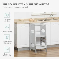 HOMCOM Turn Montessorian pentru Copii 3-6 Ani cu Înălțime Reglabilă din MDF, 40x50x90cm, Gri(m-6)