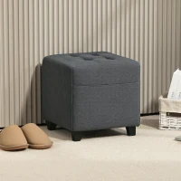 HOMCOM Repose pied salon, ottoman, siège rembourré capitonné en tissu aspect lin avec poche latérale, 35 x 35 x 35 cm, gris(m-10)