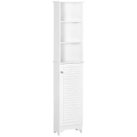 HOMCOM Coluna Casa de Banho com 1 Porta 3 Prateleiras Abertas e Prateleira Interior Ajustável 34x20x165cm Branco(m-11)