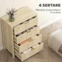 HOMCOM Comodă cu 4 sertare scanalate și mânere aurii, 70x38x93 cm, lemn natural(m-4)
