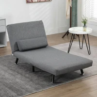 HOMCOM Sofá Cama Individual Plegable con Respaldo Ajustable de 5 Niveles Cojín y Tapizado de Lino Sintético 75x70x75 cm Gris(m-8)