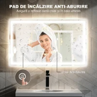 HOMCOM Oglindă de baie cu lumini LED reglabilă în 3 culori și strat antișoc, din sticlă și metal, 100x3x60 cm(m-5)
