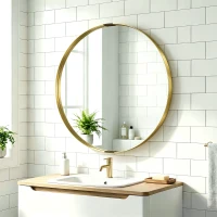 HOMCOM Round Wall Mirror 61 cm, Wall Mounted Bathroom Mirror with Tempered Safety Glass and Aluminium Alloy Frame, Gold Tone(m-2)