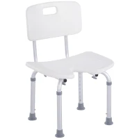 HOMCOM Scaun de Duș Reglabil pe 8 Niveluri cu Orificii de Drenaj, din Aluminiu și PE, 48x42x71-83,5 cm, Alb și Argintiu(m-11)