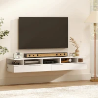 HOMCOM Set 2 Comodini Sospesi con Stazione di Ricarica, Cassetto e Ripiano Aperto, in Legno, 40x35x30 cm, Bianco(m-8)