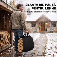 Outsunny Suport pentru Lemne de 48 cm cu Geantă, din Oțel, Capacitate 50 kg, pentru Șemineu, Negru(m-4)