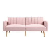 HOMCOM Canapé Convertible 2 Places Design scandinave Dossier inclinable 3 Positions Pieds Bois Tissu Aspect Lin Rose(m-12)