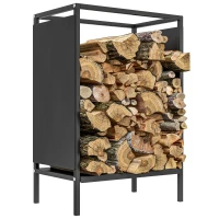Outsunny Range bûche interieur porte bûche de cheminée support de bois de chauffage pour intérieur extérieur 44x28x65 cm noir(m-11)