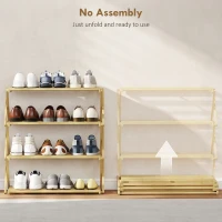 HOMCOM Four-Tier Folding Bamboo Shoe Rack - Natural Finish(m-4)