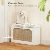 HOMCOM Banco para Sapatos Boho com Assento Acolchoado Porta de Rattan Gaveta Basculante Prateleira Ajustável 8 Pares 80x26x47,5 cm Branco(m-4)