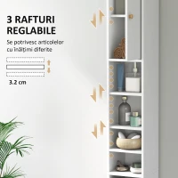 HOMCOM Coloană de Baie Economisitoare de Spațiu cu 2 Dulapuri, 3 Rafturi Deschise și Sertar, din Lemn, 20x20x178 cm, Alb(m-5)
