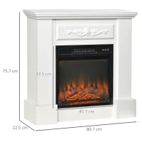 HOMCOM Șemineu Electric de Podea 1800W cu Efect de Flacără, Telecomandă, Temporizator și Temperatură Reglabilă, Alb(m-3)