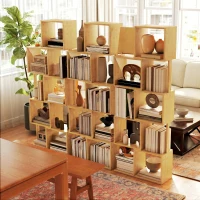 HOMCOM Bibliotecă Modernă Asimetrică cu 5 Rafturi din Bambus, 62,5 x 23 x 165 cm, Culoare Lemn Natural(m-8)