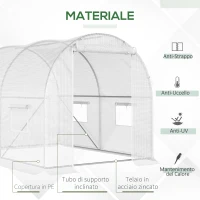 Outsunny Serra a Tunnel con 4 Finestrelle e Ingresso a Zip in Acciaio Zincato e PE, 3x2x1.9 m, Bianco(m-4)