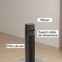 HOMCOM Ventilator turn 45W cu 4 moduri și 3 viteze, timer de 12h, din ABS, Ø31.5x93 cm, negru(m-8)