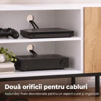 HOMCOM Comodă TV cu Rafturi Reglabile și Ușă Soft-Close, PAL și Oțel, 140x36,5x50 cm, Alb și Stejar(m-7)