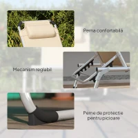 Outsunny Șezlong de plajă, Pliabil cu suport pentru cap, spătar reglabil, aluminiu și textilene, bej(m-8)