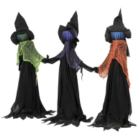 HOMCOM 120cm Witches Holding Hands Halloween Decorations Outdoor Indoor, Scary Halloween Witch Decor with Light-Up Heads(m-14)