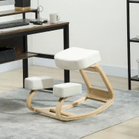 Vinsetto Kniestuhl, ergonomischer Sitzhocker, Polsterhocker für gesunde Sitzhaltung, Birkenholz, 120 kg belastbar, Cremeweiß(m-2)