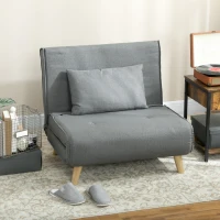 HOMCOM Sillón Cama Individual 3 en 1 Sofá Cama Plegable con Respaldo Ajustable y Cojín para Sala Dormitorio 90x78x79 cm Gris(m-10)