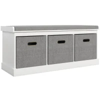 HOMCOM Bancă pentru Pantofi din Lemn cu 3 Sertare și Șezut Tapițat din Material Textil pentru 3 Perechi de Pantofi, 105x35x47 cm, Alb(m-1)