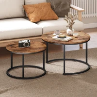 HOMCOM Coffee Table Set of 2, Round Nest of Tables with Metal Frame, Modern Side Tables for Living Room, Rustic Brown(m-10)