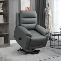 HOMCOM Relaxsessel mit Aufstehhilfe, Massagefunktion, bis 180 kg, Kunstleder, Grau(m-2)