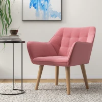 HOMCOM Accent Chair, Arm Chair with Wide Arms, Slanted Back, Thick Padding and Rubber Wooden Legs for Living Room, Pink(m-10)