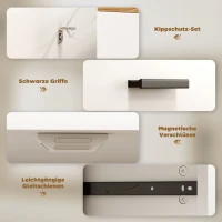 HOMCOM Sideboard mit Stauraum, Kommode mit 2 Schubladen, verstellbares Regal, für Küche, Wohnzimmer, Flur, Naturholz, Weiß(m-6)