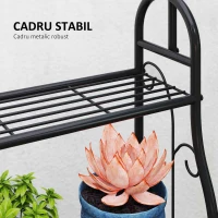 Outsunny Suport pentru plante cu 3 niveluri și 3 cârlige, din metal, 162x221.5x163 cm, negru(m-6)