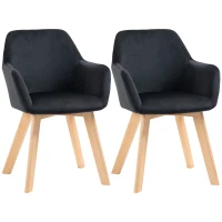 HOMCOM Conjunto de 2 Cadeiras de Sala de Jantar Estofadas em Veludo com Encosto Médio e Pés de Madeira de Borracha 54x57x80cm Preto(m-1)