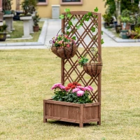 Outsunny  Hochbeet Blumenständer Garten Pflanzkasten mit Rankgitter Holz Rankkasten Gelb 60 x 30 x 122,5 cm(m-10)