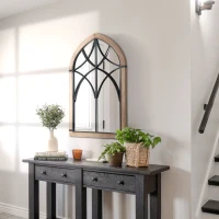 HOMCOM Espejo Decorativo de Pared de Madera 93x60 cm Espejo de Ventana con 2 Ganchos Estilo Vintage para Salón Dormitorio Comedor Entrada Marrón(m-10)