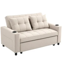 HOMCOM Two-Seater Pull-Out Sofa Bed - Beige(m-1)