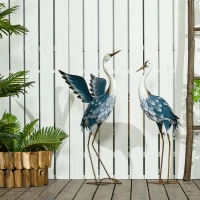 Outsunny Heron Garden Statues, Standing Garden Ornament, Metal Garden Gift with Stakes, Blue & White(m-10)