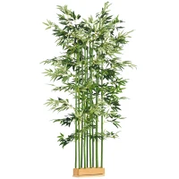 HOMCOM Plantă Artificială de Bambus, Înălțime 180 cm, cu 1640 de Frunze și Bază din Lemn de Pin, 35x10x10 cm, Verde(m-11)