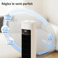 HOMCOM Refroidisseur d'air colonne 3 en 1 refroidisseur humidificateur ventilateur, oscillation 48°, 3 vitesses 3 modes, blanc(m-6)