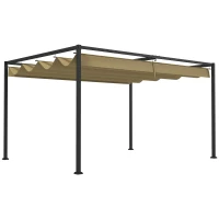 Outsunny Pergola coulissante Pergola rétractable 3 x 2 m structure métal époxy anticorrosion toile polyester 180 g/m² kaki(m-1)