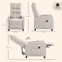 HOMCOM Fotoliu Masaj Reclinabil Manual 160°, Chenille, Suport Picioare, Telecomandă, Buzunare, Crem(m-3)