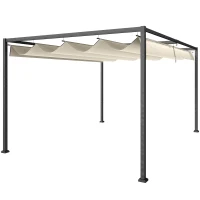 Outsunny Pergolă Gazebo pentru Exterior 3x2 m cu Acoperiș Retractabil din Metal și Poliester, Crem și Gri(m-1)