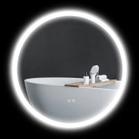 kleankin Badezimmerspiegel Badspiegel Wandspiegel, Antibeschlagsfunktion, LED-Licht, Ø80 x 3,3 cm, Weiß + Silber(m-12)